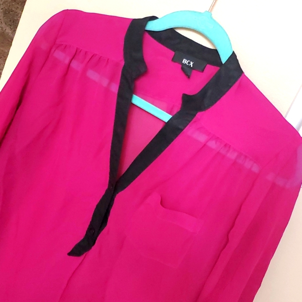 Large Sheer Blouse Magenta and Black!